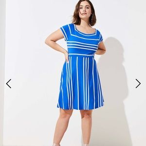 LOFT Plus Blue Striped Wrapped Back Dress